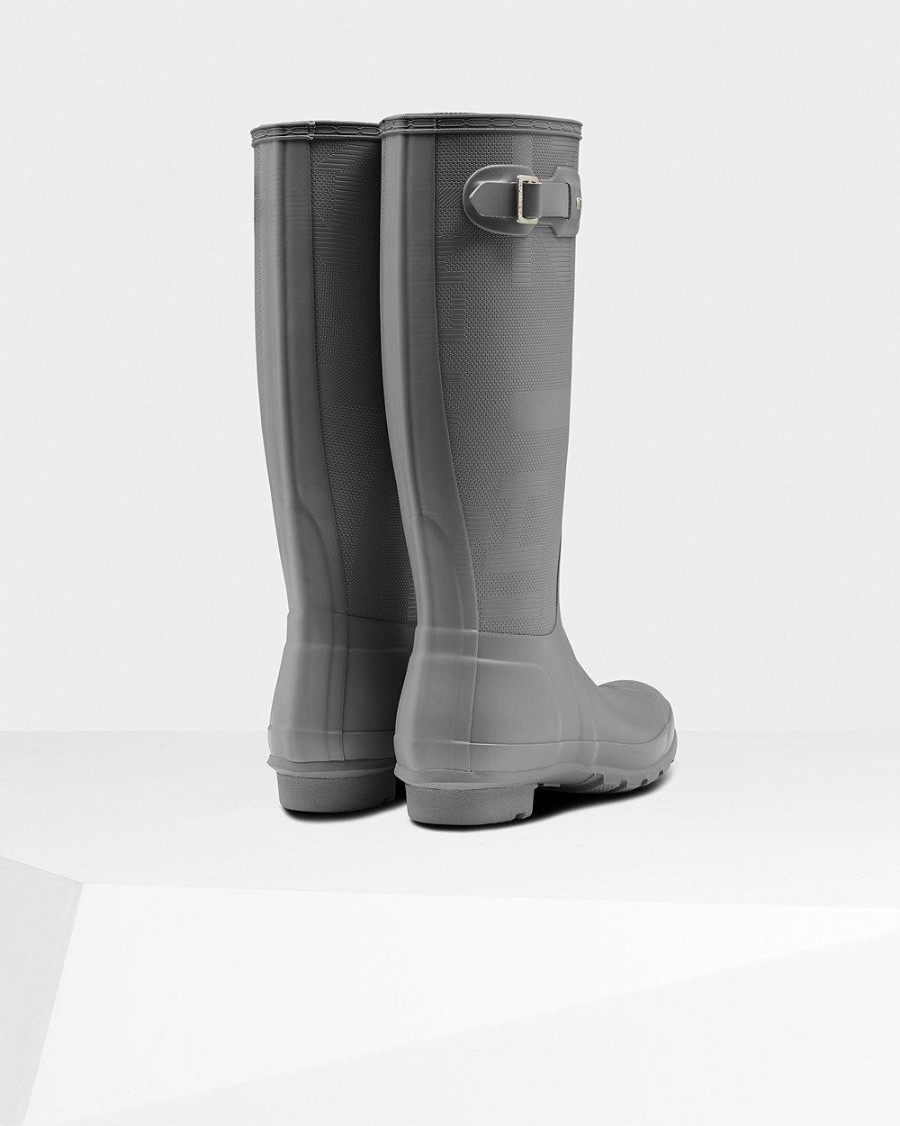 Hunter Original Exploded Logo Texture Tall Rain Boots - Online Sale Womens Grey - STAEVY148